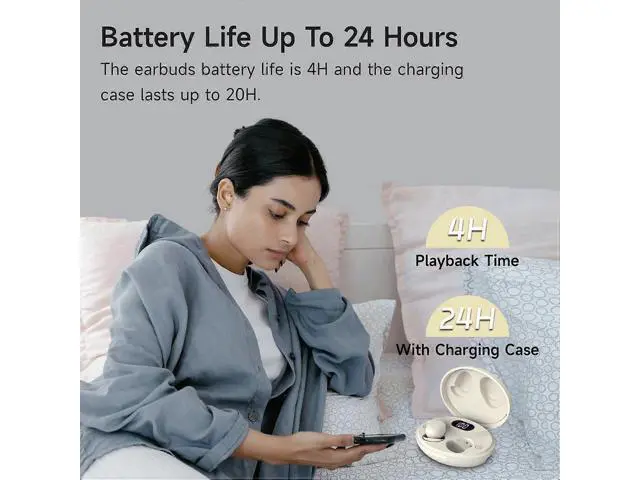 Alt view image 5 of 5 - Beige Invisible Sleep Earbuds for Side Sleepers - Bluetooth 5.3, IPX6 Waterproof, Noise Blocking