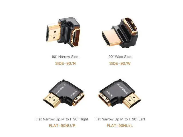 Alt view image 2 of 4 - HDMI Adapter Male to Female Right Angle, Zinc Alloy Full Shielding 24K Gold Plated Connectors (FLAT-90NU/L)