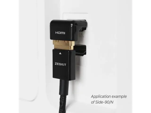 Alt view image 3 of 4 - HDMI Adapter Male to Female Right Angle, Zinc Alloy Full Shielding 24K Gold Plated Connectors (FLAT-90NU/L)
