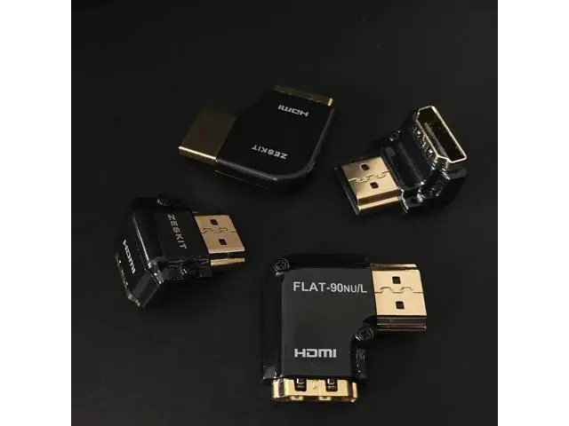 Alt view image 4 of 4 - HDMI Adapter Male to Female Right Angle, Zinc Alloy Full Shielding 24K Gold Plated Connectors (FLAT-90NU/L)
