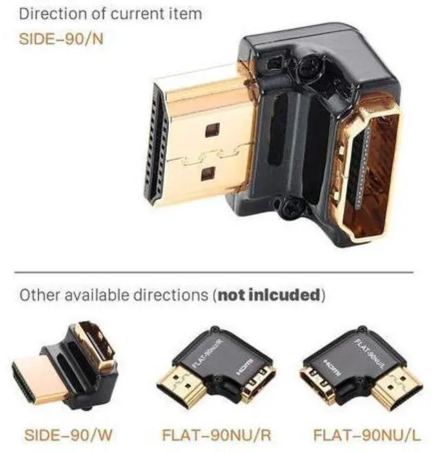 Alt view image 2 of 3 - HDMI Adapter Male to Female Right Angle, Zinc Alloy Full Shielding 24K Gold Plated Connectors (SIDE-90/N)