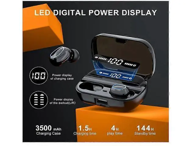 Alt view image 2 of 5 - Bluetooth 5.2 Wireless Earbuds with Noise Cancelling Mic, 144H Playtime, Mini In-Ear Headphones (Black)