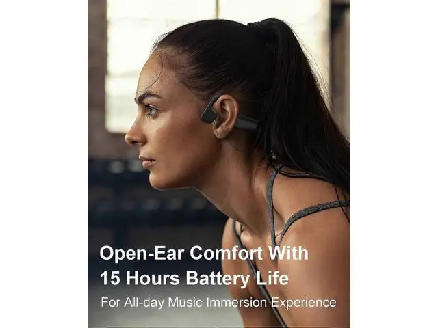 Alt view image 2 of 5 - Bluetooth 5.3 Bone Conduction Headphones, IPX6 Waterproof, 15H Playtime, Open-Ear Design for Running & Cycling (Black)