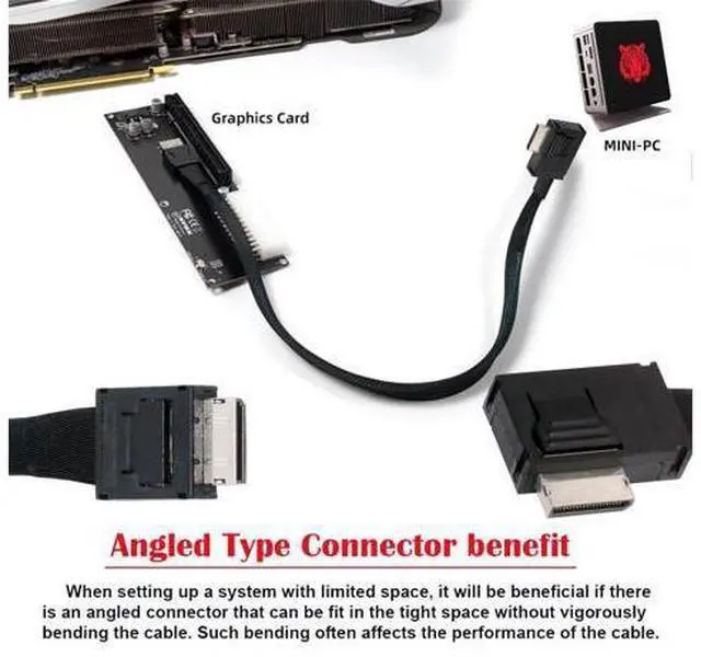 Alt view image 3 of 6 - Left Angled 90 Degree OcuLink PCIe 4.0 PCI-Express SFF-8611 4i to SFF-8611 Data Active Cable for eGPU SSD 50cm