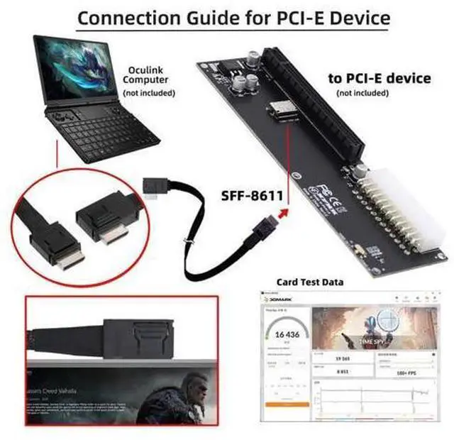 Alt view image 5 of 6 - Left Angled 90 Degree OcuLink PCIe 4.0 PCI-Express SFF-8611 4i to SFF-8611 Data Active Cable for eGPU SSD 50cm