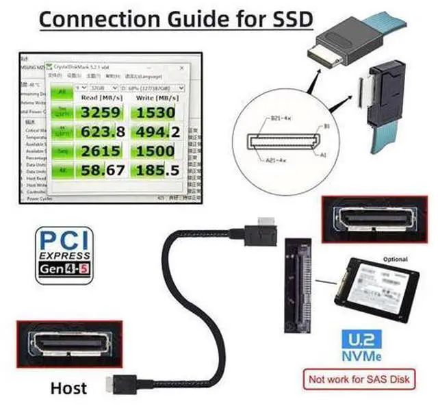 Alt view image 4 of 6 - Left Angled 90 Degree OcuLink PCIe 4.0 PCI-Express SFF-8611 4i to SFF-8611 Data Active Cable for eGPU SSD 50cm