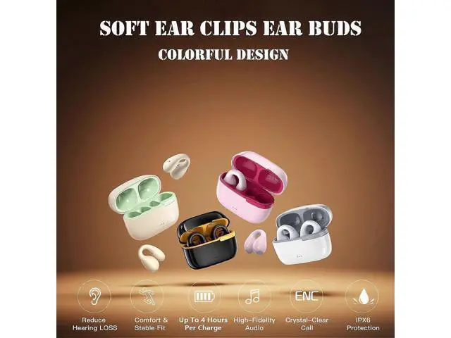 Alt view image 2 of 5 - Bluetooth 5.3 Ear Clip Bone Conduction Headset - Open Ear, Waterproof for Sports & Work (Black)