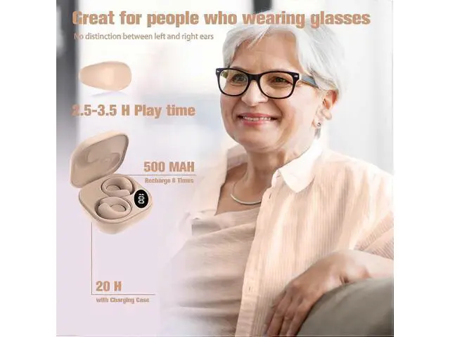 Alt view image 2 of 5 - Bluetooth 5.3 Open Ear Clip Bone Conduction Headphones, Wireless Sports Headset with LED Display & Noise Cancellation