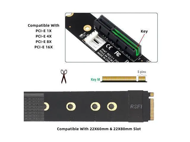 Alt view image 3 of 7 - M.2 NGFF NVMe M-Key to PCI-E X1 X4 X8 X16 Cable Graphics Card Extension Adapter PCI-Express for M2 2260 2280