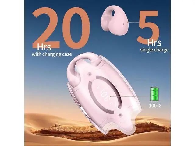 Alt view image 5 of 5 - Bluetooth 5.3 Open Ear Clip Headphones with Mic, 30H Playtime, IPX5 Sweatproof, Pink for Women