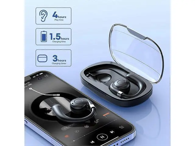 Alt view image 3 of 5 - Bluetooth 5.3 Open Ear Hook Headphones, IPX5 Waterproof, 15H Battery with Charging Case, Mic (Black)