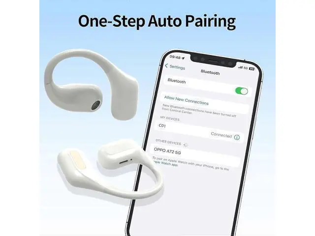 Alt view image 5 of 5 - Bluetooth 5.3 Open-Ear Headphones, 18H Playtime Noise Cancelling, Sweatproof for Running/Fitness (White)
