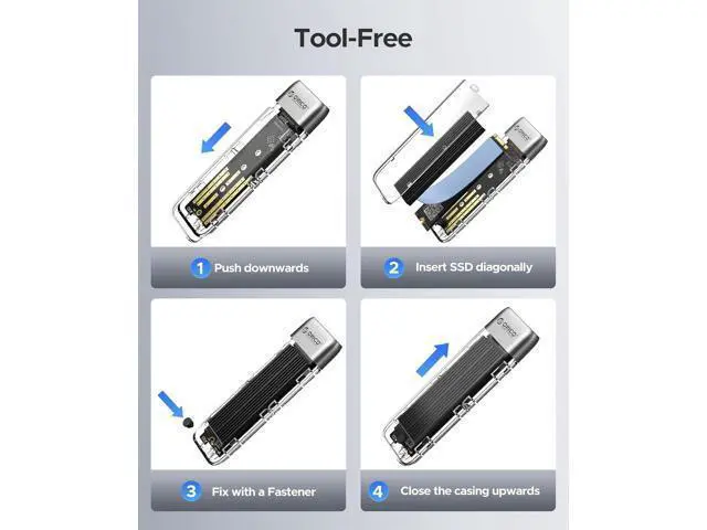 Alt view image 7 of 7 - M.2 NVMe SATA SSD Enclosure, Tool-Free USB 3.2 Type-C 10Gbps to SSD Enclosure for SATA/NVMe M.2(M-Key/B+M-Key) SSD Support 2230/2242/2260/2280, Up to 4TB Max Capacity - TXM2M
