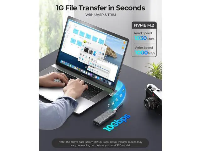 Alt view image 2 of 7 - M.2 NVMe SSD Enclosure Aluminum Tool-Free Adapter, 10Gbps USB3.2 USB-C M2 Reader for M.2 PCIe NVMe M-Key 2230/2242/2260/2280 SSD, Thunderbolt 3 Compatible, External Case Support UASP Trim-AM2G2