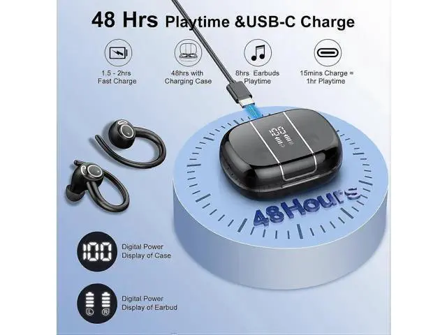 Alt view image 5 of 5 - Bluetooth 5.3 Wireless Earbuds Sport, 48H Playtime IP7 Waterproof Over-Ear Headphones with Deep Bass
