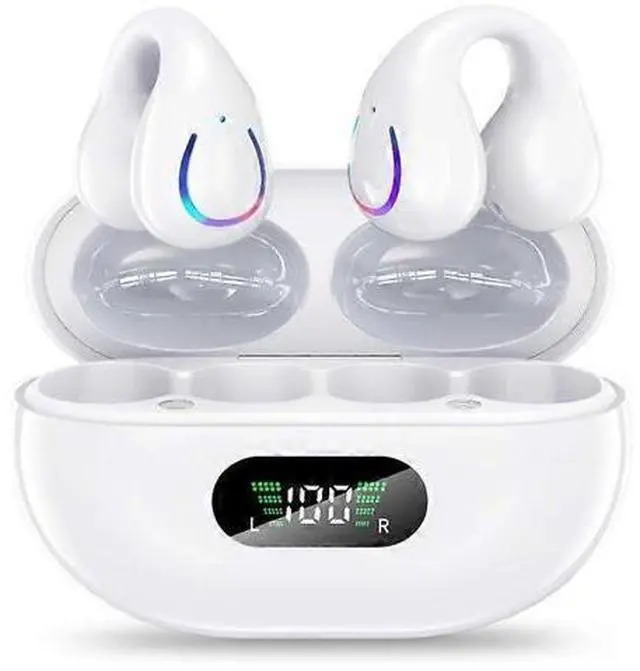 Main image of Bluetooth 5.3 Wireless Earbuds with LED Case, IPX7 Waterproof Ear Clip Headphones, 36H Playback (White)