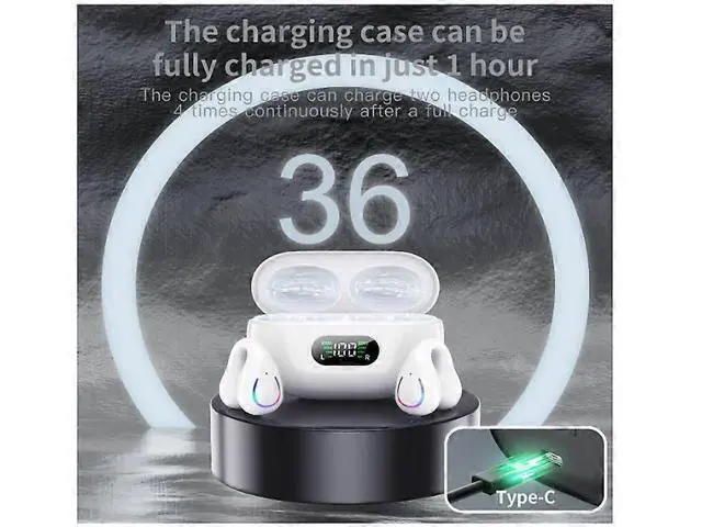 Alt view image 4 of 5 - Bluetooth 5.3 Wireless Earbuds with LED Case, IPX7 Waterproof Ear Clip Headphones, 36H Playback (White)
