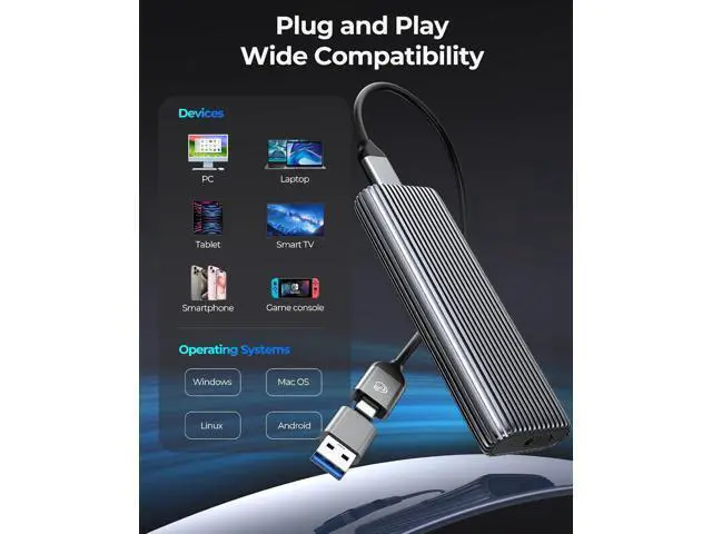 Alt view image 6 of 7 - M.2 NVMe SSD Enclosure Aluminum Tool-Free Adapter, 10Gbps USB3.2 USB-C M2 Reader for M.2 PCIe NVMe M-Key 2230/2242/2260/2280 SSD, Thunderbolt 3 Compatible, External Case Support UASP Trim-AM2G2