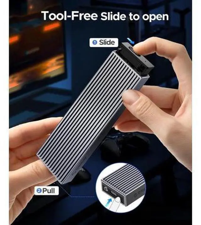 Alt view image 3 of 7 - M.2 NVMe SSD Enclosure Aluminum Tool-Free Adapter, 10Gbps USB3.2 USB-C M2 Reader for M.2 PCIe NVMe M-Key 2230/2242/2260/2280 SSD, Thunderbolt 3 Compatible, External Case Support UASP Trim-BM2G2