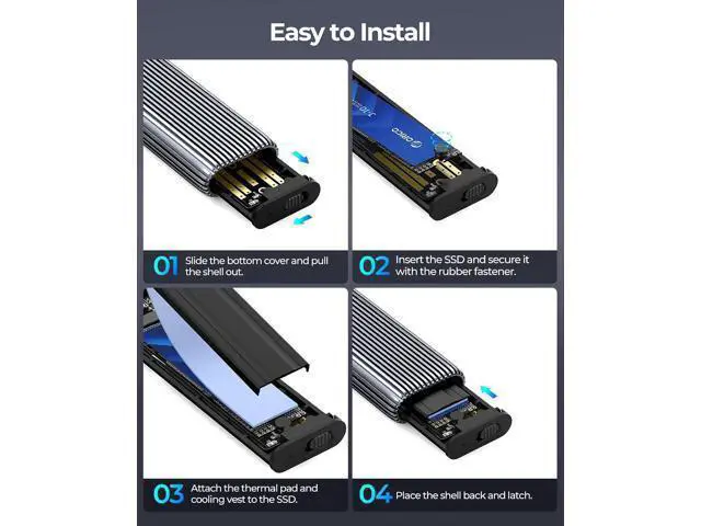 Alt view image 7 of 7 - M.2 NVMe SSD Enclosure Aluminum Tool-Free Adapter, 10Gbps USB3.2 USB-C M2 Reader for M.2 PCIe NVMe M-Key 2230/2242/2260/2280 SSD, Thunderbolt 3 Compatible, External Case Support UASP Trim-AM2G2