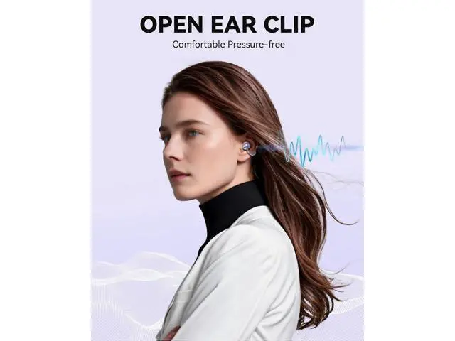 Alt view image 2 of 5 - Bluetooth 5.4 Open Ear Clip-On Headphones, IPX7 Waterproof, 18H Playback for Running (Purple)