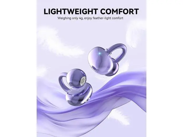 Alt view image 4 of 5 - Bluetooth 5.4 Open Ear Clip-On Headphones, IPX7 Waterproof, 18H Playback for Running (Purple)