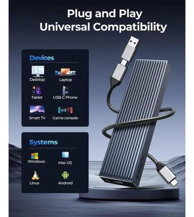 Alt view image 7 of 7 - M.2 NVMe SSD Enclosure Aluminum Tool-Free Adapter, 10Gbps USB3.2 USB-C M2 Reader for M.2 PCIe NVMe M-Key 2230/2242/2260/2280 SSD, Thunderbolt 3 Compatible, External Case Support UASP Trim-BM2G2