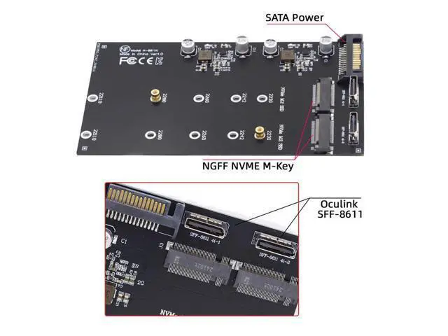 Alt view image 2 of 7 - M.2 to Oculink Adapter,PCIe NVME/AHCI SSD 2 to 2 SFF-8611/8612 Adapter Support 2230/2242/2280/22110mm