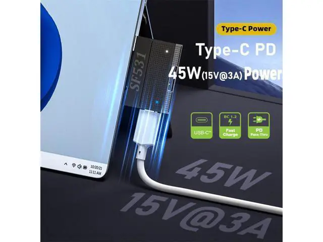 Alt view image 3 of 7 - Magnetic to USB3.1 Type-A & 15V Type-C USB-C Data Charge Adapter SF531 for Surface Pro9 Pro8 Pro7 Pro6 Pro X Go Book