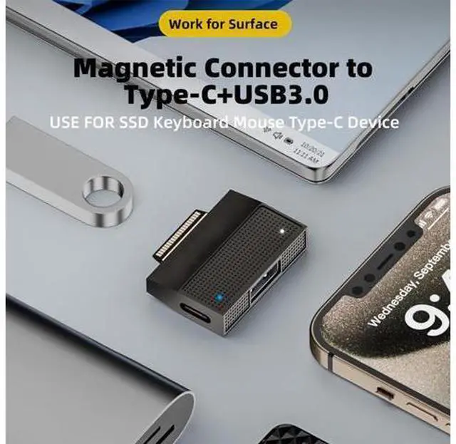 Main image of Magnetic to USB3.1 Type-A & 15V Type-C USB-C Data Charge Adapter SF532 for Surface Pro9 Pro8 Pro7 Pro6 Pro X Go Book