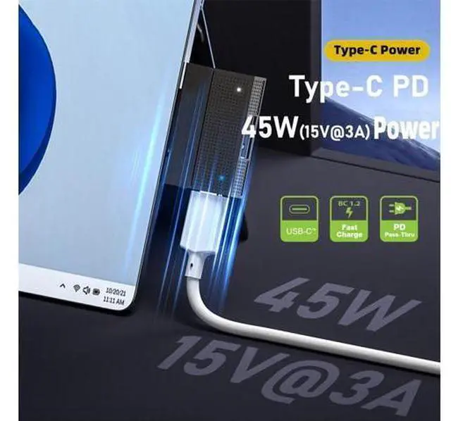 Alt view image 2 of 6 - Magnetic to USB3.1 Type-A & 15V Type-C USB-C Data Charge Adapter SF532 for Surface Pro9 Pro8 Pro7 Pro6 Pro X Go Book