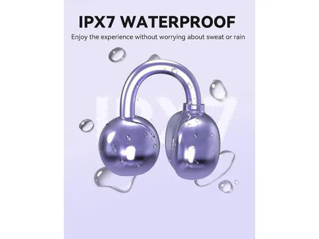 Alt view image 5 of 5 - Bluetooth 5.4 Open Ear Clip-On Headphones, IPX7 Waterproof, 18H Playback for Running (Purple)