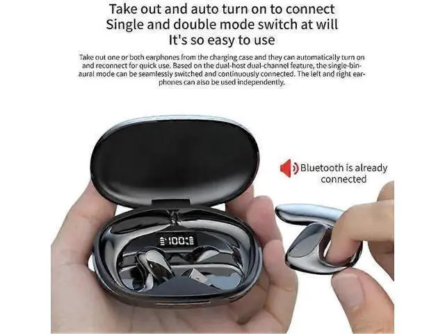 Alt view image 5 of 5 - Bone Conduction Open Ear Bluetooth Headphones, HiFi Stereo & Built-in Mic, Black - Wireless & Sweatproof
