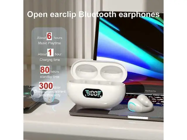 Alt view image 5 of 5 - Clip-On Open Ear Bluetooth 5.3 Earbuds, 80H Playtime, IPX4 Waterproof Wireless Headphones for Running