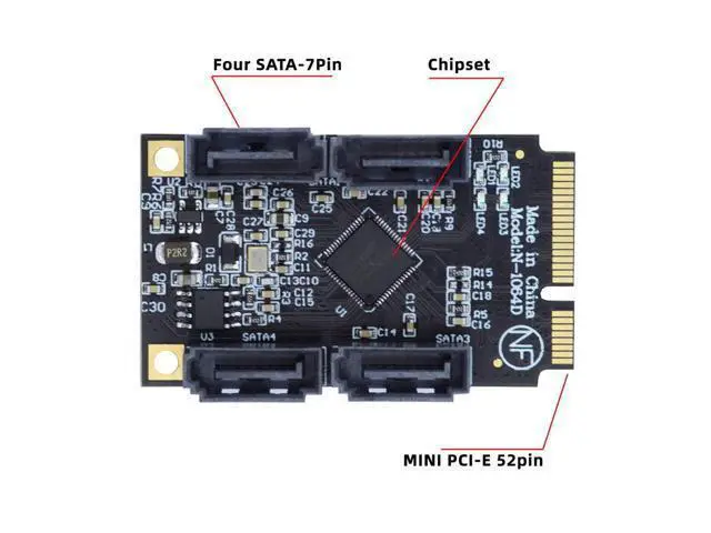Alt view image 2 of 7 - Mini PCI-E PCI Express to SATA 3.0 Four Ports Adapter Converter 6Gbps Hard Drive Extension Card for SSD