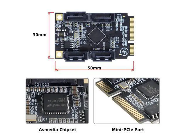 Alt view image 3 of 7 - Mini PCI-E PCI Express to SATA 3.0 Four Ports Adapter Converter 6Gbps Hard Drive Extension Card for SSD