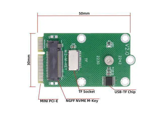 Alt view image 5 of 7 - Mini PCI-E Riser Card Slot to TF Card USB2.0 & M.2 NGFF NVME Key-M SSD Adapter Compatible with NAS Industrial Control Motherboard