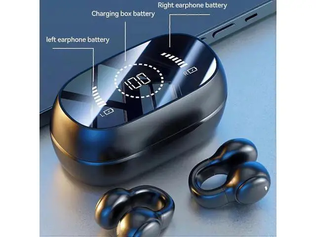 Alt view image 3 of 5 - Clip-On Open Ear Bone Conduction Headphones V5.3 - Wireless Bluetooth 5.3, Noise Cancelling, HiFi Stereo