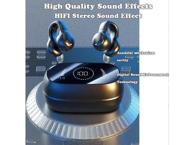 Alt view image 4 of 5 - Clip-On Open Ear Bone Conduction Headphones V5.3 - Wireless Bluetooth 5.3, Noise Cancelling, HiFi Stereo