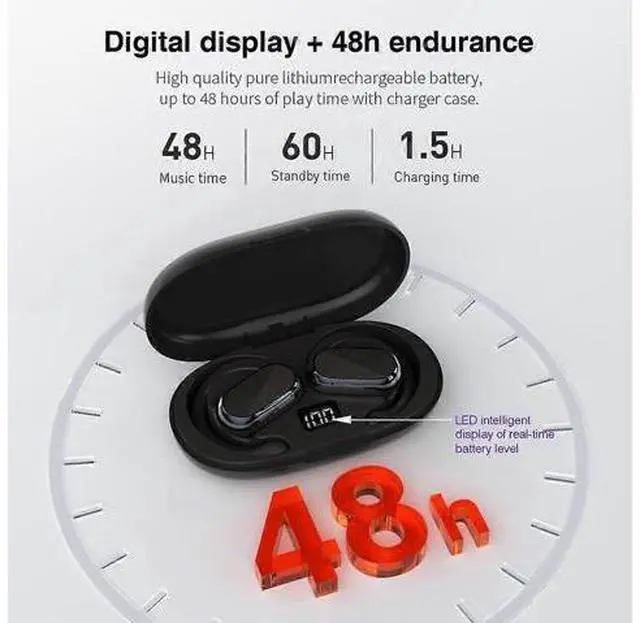 Alt view image 3 of 5 - DT4.0 Open Ear Headphones, Air Conduction Wireless Earbuds, 48H Play, IPX7 Waterproof, LED Display