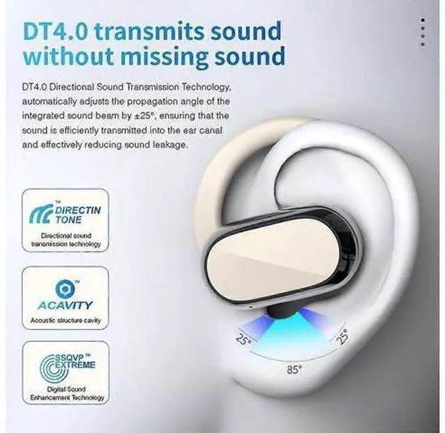 Alt view image 5 of 5 - DT4.0 Open Ear Headphones, Air Conduction Wireless Earbuds, 48H Play, IPX7 Waterproof, LED Display