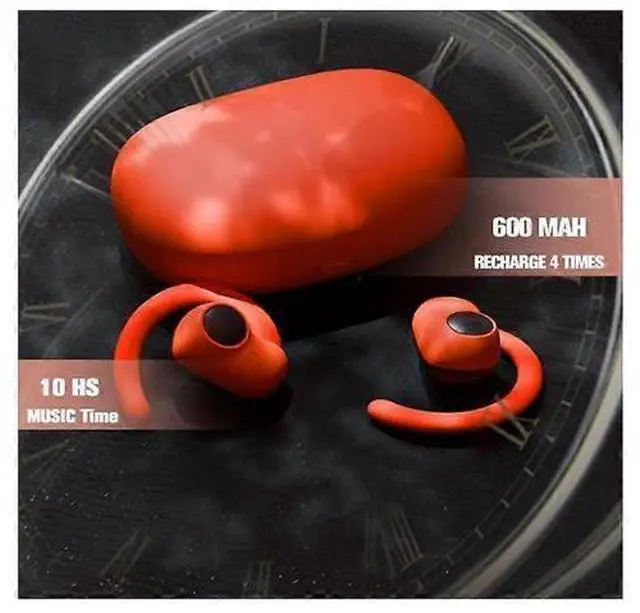 Alt view image 5 of 5 - Earless Open Ear Bluetooth Headphones, 40H Play, Sweatproof, Secure Fit Wireless Earbuds (Red)