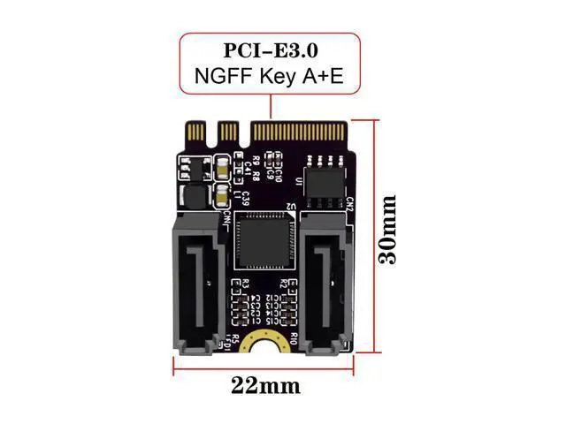 Alt view image 2 of 7 - NGFF Key A+E PCI Express to SATA 3.0 6Gbps Dual Ports Adapter Converter Hard Drive Extension Card JMB582 2230