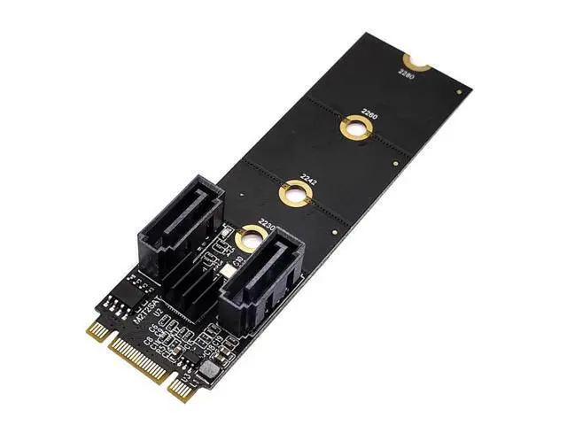 Main image of NGFF Key B+M PCI Express to SATA 3.0 6Gbps Dual Ports Vertical Adapter Converter Hard Drive Extension Card JMB582 2230 2242 2260 2280