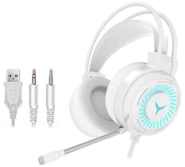 Main image of G58 White Gaming Headset with LED Lights, Noise-Cancelling Mic, Wired Over-Ear Headphones for PC/Laptop