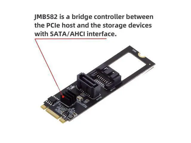 Alt view image 2 of 7 - NGFF Key B+M PCI Express to SATA 3.0 6Gbps Dual Ports Vertical Horizontal Adapter Converter Hard Drive Extension Card JMB582 2280