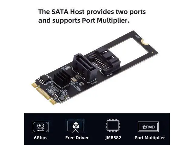 Alt view image 4 of 7 - NGFF Key B+M PCI Express to SATA 3.0 6Gbps Dual Ports Vertical Horizontal Adapter Converter Hard Drive Extension Card JMB582 2280