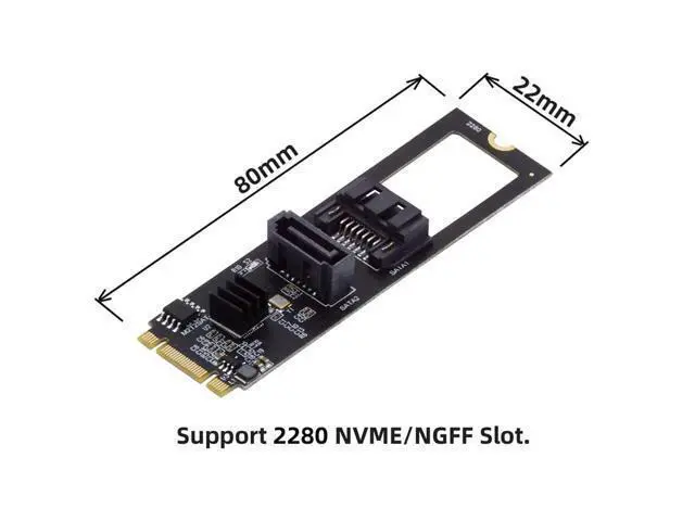 Alt view image 3 of 7 - NGFF Key B+M PCI Express to SATA 3.0 6Gbps Dual Ports Vertical Horizontal Adapter Converter Hard Drive Extension Card JMB582 2280