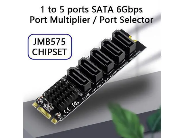 Alt view image 2 of 7 - NGFF Key B+M to SATA 3.0 6Gbps 5 Ports Adapter Converter Port Multiplier Selector JMB575 2280