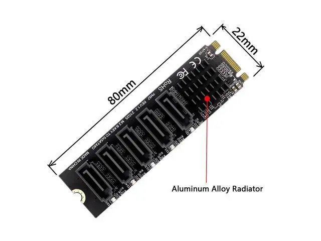 Alt view image 3 of 7 - NGFF Key B+M to SATA 3.0 6Gbps 5 Ports Adapter Converter Port Multiplier Selector JMB575 2280